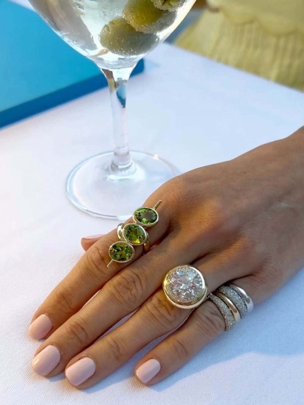 Triple Green Gemstone Gold Ring — Women's Fashion Ring